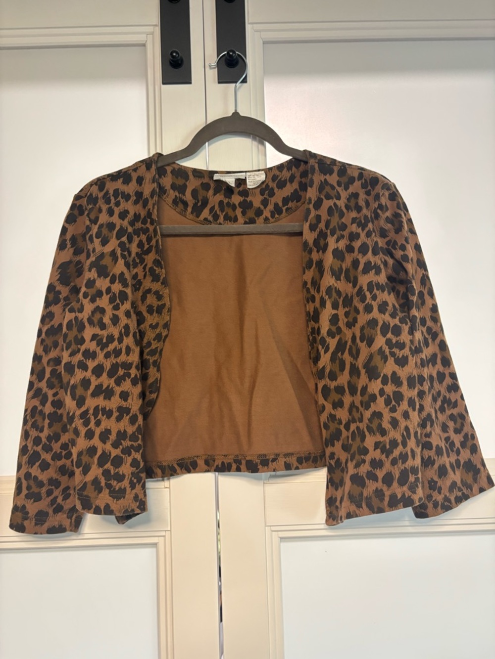 Vintage Leopard Print Cropped Cardigan Brown Open Front Y2K